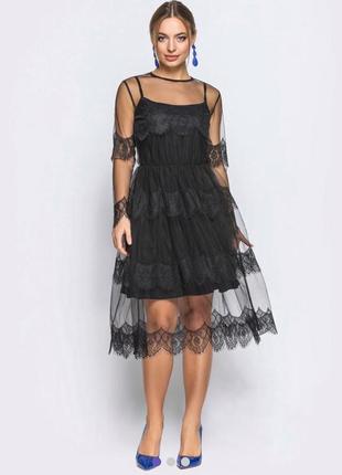 Чёрное кружевное платье2 фото