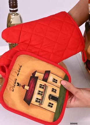 Текстильний кухонний набір xopc-m «добра господиня»: фартух+прихватки+рукавиця