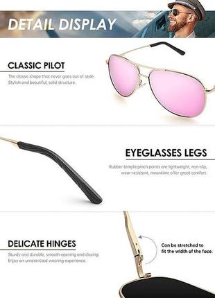 Сонцезахисні окуляри anyluv авіатор, металева оправа, лінзи tac, дзеркально-рожеві лінзи. захист uv4003 фото
