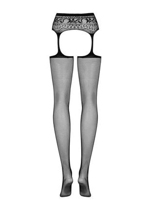 Сетчатые чулки-стокинги с кружевным поясом obsessive garter stockings s307 s/m/l, черные, имитация г6 фото
