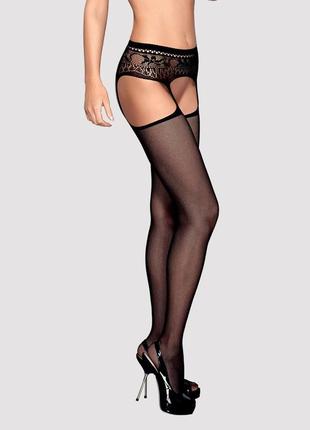 Сетчатые чулки-стокинги с кружевным поясом obsessive garter stockings s307 s/m/l, черные, имитация г1 фото