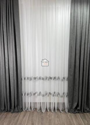 Однотонні штори мікровелюр матові на вікна для спальні, в зал №340 сірий графіт diamond, 2штори2 фото