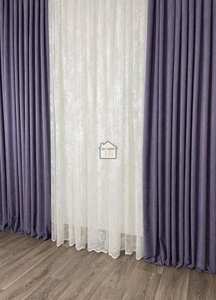 Штори мікровелюр тканина №223 diamond, колір темно-бузковий, у вітальню, зал, 2 штори