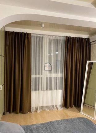 Красивые матовые шторы блэкаут коричневого цвета на окна в спальню, зал 278 blackout 2 шторы