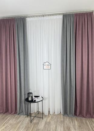 Щільні штори мікровелюр двоколірні "сірий+пильна троянда" на вікна до спальні, зал та на кухню duo №2 2штори2 фото