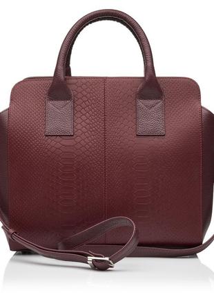 Ділова жіноча сумка з натуральної шкіри бордова vito torelli 1010 4085/1038 з пітоном3 фото
