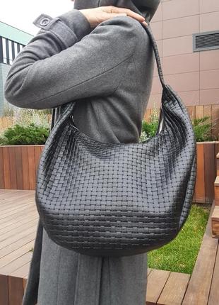 Сумка женская натуральная кожа, черный венетто 1658