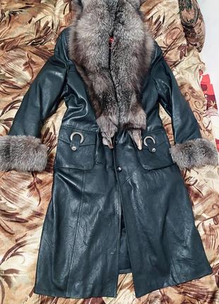Зимнее пальто шуба натуральная кожа мех песец на воротнике кролик на подкладке6 фото