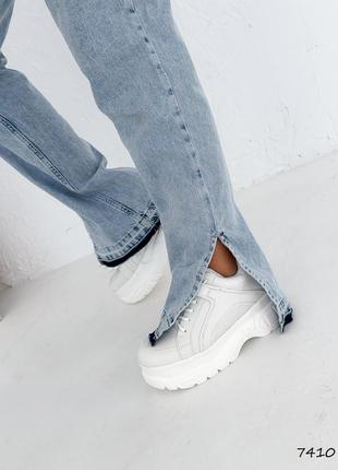 Белые кожаные массивные кроссовки на высокой подошве платформе6 фото