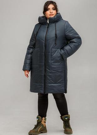 Актуальное женское демисезонное пальто варшава из плащевки темно-бирюзового цвета, большие размеры