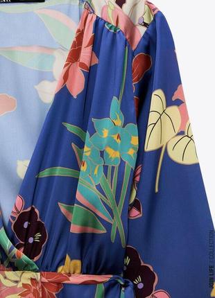 Платье zara с цветочным принтом с v-образным вырезом8 фото