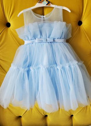 Детское пышное голубое платье для девочки на 4 5 6 7 лет 110 116 122 на день рождения праздник гости фотосессия
