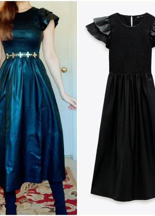 Zara черное платье из искусственной кожи5 фото