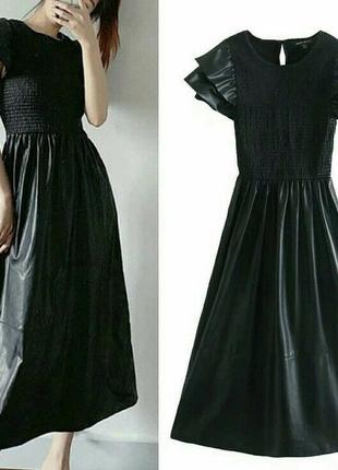 Zara черное платье из искусственной кожи6 фото