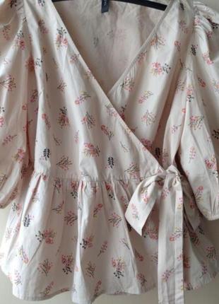 Блуза на запаз с цветочным принтом. пышные рукава рукавами объемными нюд состояние новой хнизу волан фонарик рюши2 фото
