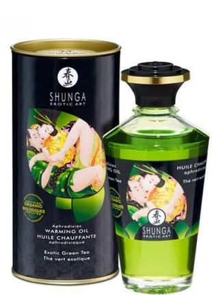 Органічна зігрівальна олія shunga aphrodisiac warming oil — exotic green tea (100 мл) без цукру