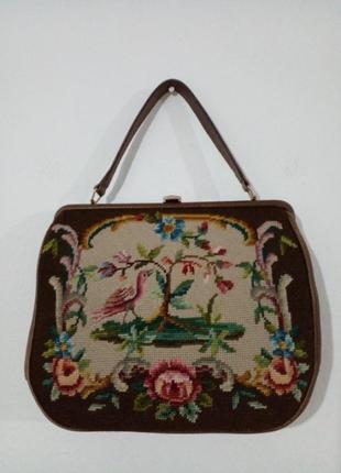 Шикарная винтажная коллекционная кожаная сумка с вышивкой раритет!!!1 фото