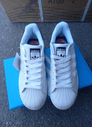 Женские кроссовки Hoodie adidas superstar белые кожаные5 фото