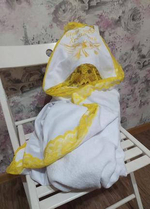 Крижма хрестильна неіменна з вишивкою білий махровий рушник для хрещення (01937)