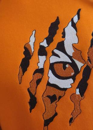 Худи оранжевый теплый тигр толстовка с карманом кенгуру футер с начесом унисекс мужское женское 504 фото