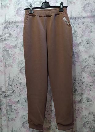 Спортивні жіночі штани теплі зимові коричневий джогери штани тринитка з начосом 461 фото