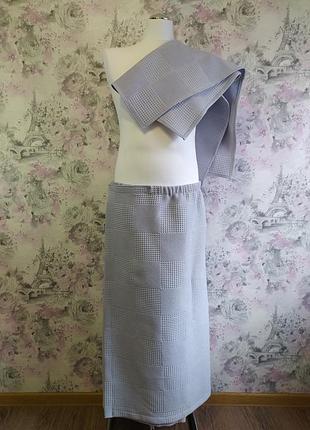 Набор банный мужской вафельный килт длинный р.46-52 и полотенце лицевое 50*90 см серый в сауну