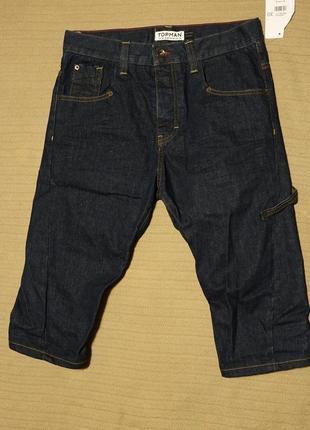 Вузькі темно-сині подовжені х/б джинсові шорти з високою посадкою topman англія 30 р.