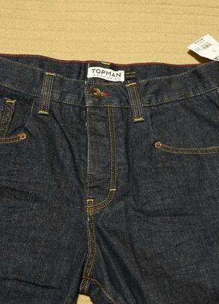 Узкие темно-синие удлиненные х/б джинсовые шорты с высокой посадкой topman англия 30 р.2 фото
