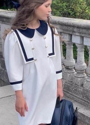 Платье школьное детское подростковое молочное, школьная форма для девочки, дизайнерское платье4 фото