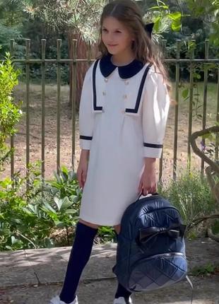 Платье школьное детское подростковое молочное, школьная форма для девочки, дизайнерское платье3 фото
