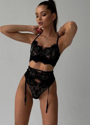 ⭐⭐⭐⭐⭐ комплект нижнего белья кружевной с поясом 3в1