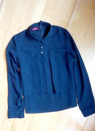 Шифонова блуза темно-синього кольору з рукавом кофта-сорочка