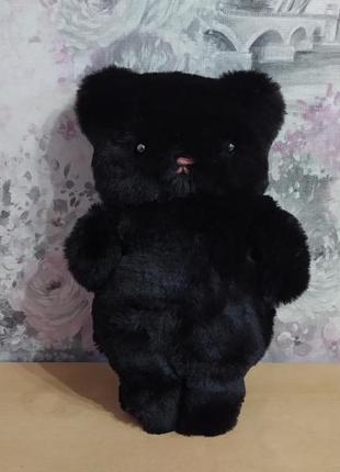 Плюшевая меховая игрушка черный медведь мишка подарок для ребенка 30см 02849