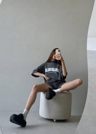 🎨 графит, беж! стильный женский костюм шорты футболка шорты женский серый серий графитовый2 фото