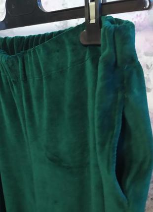 Женский велюровый домашний комплект двойка халат штаны изумрудный бархатный костюм пижама 429 фото