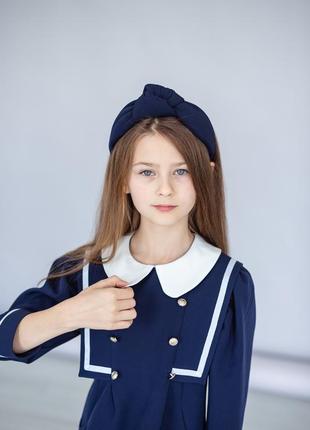 Платье школьное дизайнерское детское подростковое темно - синее, школьная форма для девочки6 фото