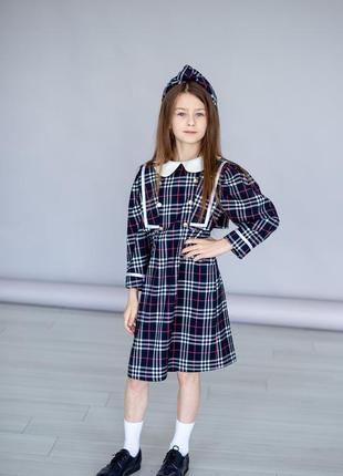 Платье школьное дизайнерское детское подростковое темно - синее, школьная форма для девочки
