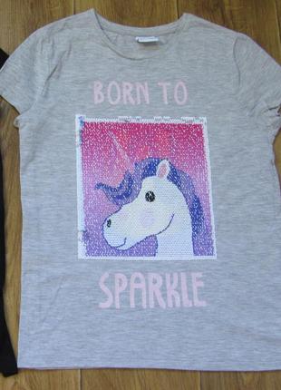 Красива футболка з паєтками, перекатками, перекрутками, антистрес для дівчинки 11-12 років 152