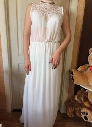 Нарядное белое платье в пол1 фото