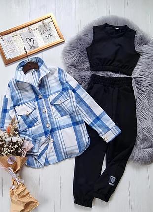 Костюм тройка, рубашка, брюки и топ