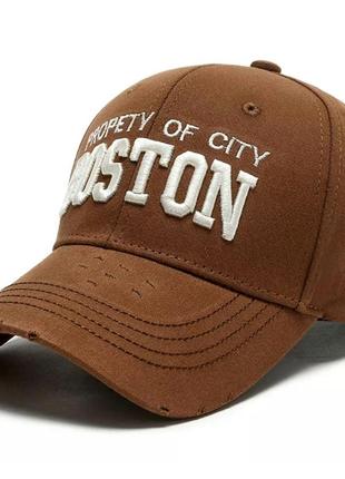 Кепка бейсболка boston (бостон) з вигнутим козирком коричнева, унісекс wuke one size