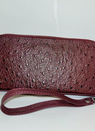 Натуральна шкіра. розкішний бордовий гаманець на два відділення3 фото