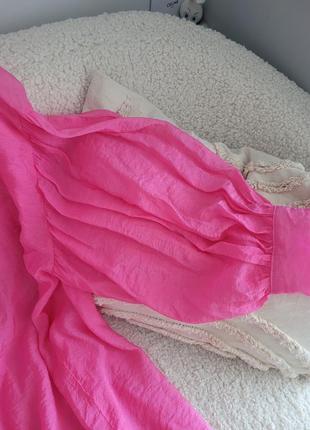 Розовая шикарная рубаха блуза из органзы.