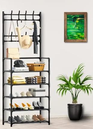 Підлогова вішалка стійка 60*29.5*154 см для одягу з полицями new simple floor clothes rack