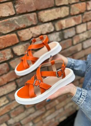 Босоніжки хіт 2023, оранж, натуральна шкіра