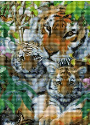 Алмазна мозаїка strateg преміум сім'я тигрів розміром 30х40 см (kb076)