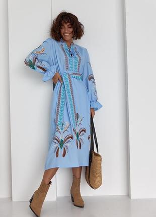 Новинка богемна етнічна бавовняна сукня плаття сорочка вишиванка з об'ємними рукавами буфами турція