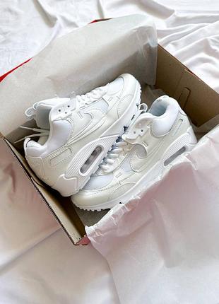 Nike air max 90 white жіночі кросівки з сіточкою білого кольору женские белые кроссовки найк в сетку весна лето осень8 фото