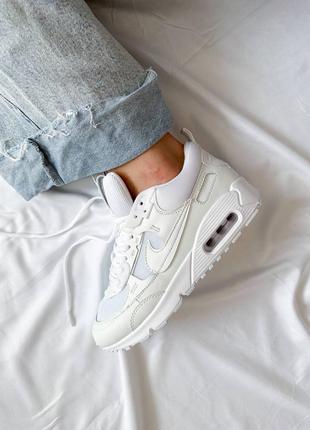 Nike air max 90 white жіночі кросівки з сіточкою білого кольору женские белые кроссовки найк в сетку весна лето осень10 фото