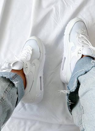 Nike air max 90 white жіночі кросівки з сіточкою білого кольору женские белые кроссовки найк в сетку весна лето осень7 фото